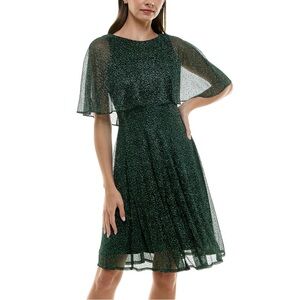 NWT Maison Tara Caplet Fit and Flare Dress in Green and Black